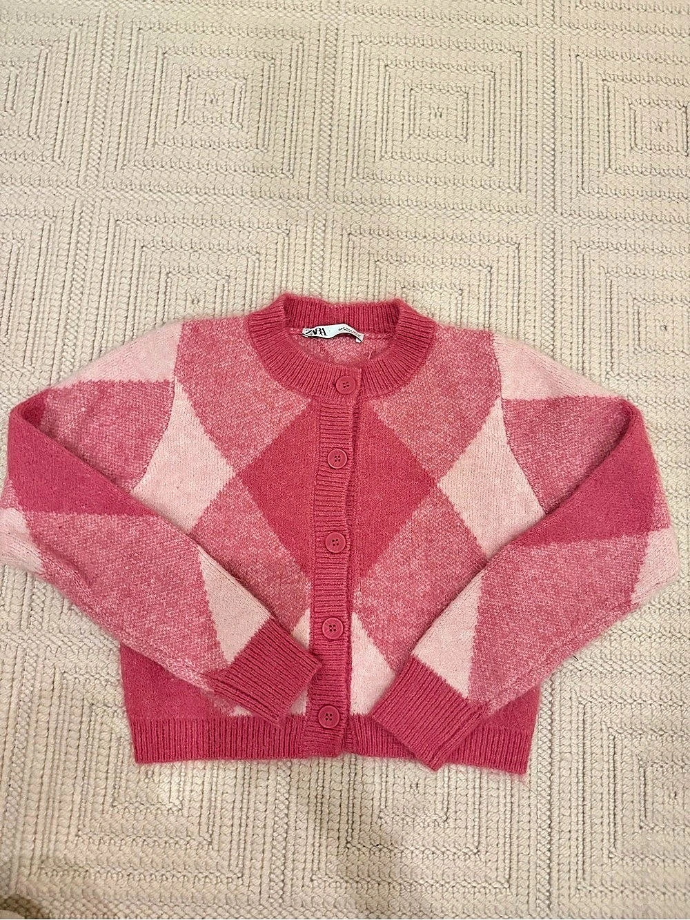 Zara Pink Argyle Cardigan Size Small Like New